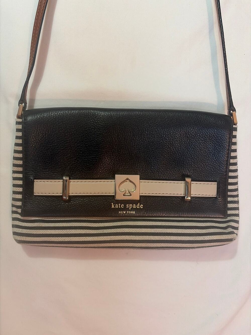 Striped Kate Spade Crossbody Purse with Long Strap